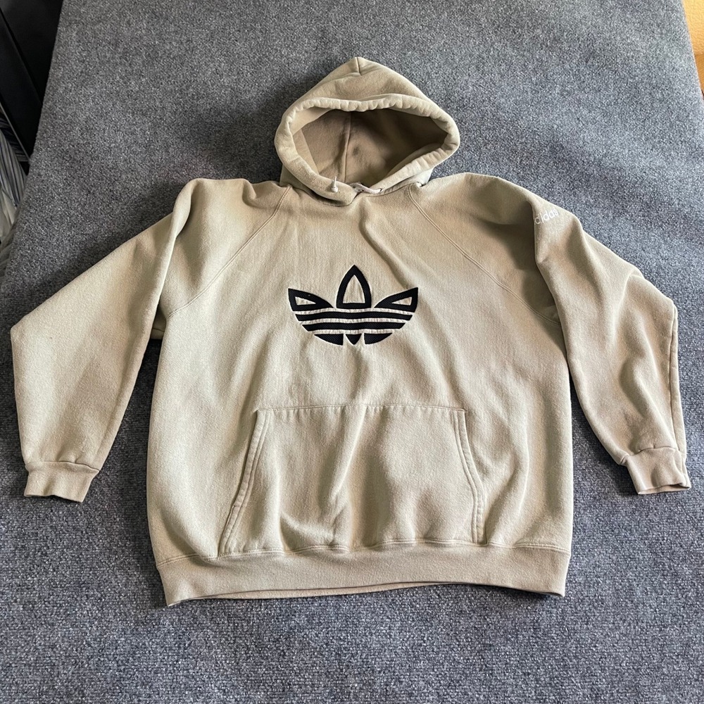 Vintage Adidas Originals Trefoil Hoodie Tan Beige Made in USA Mens XL RN88387